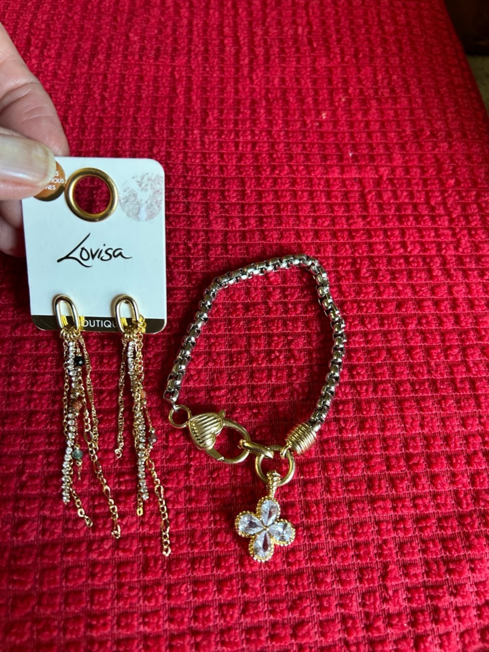 Gold Multi-Chain Dangle Earrings - Plus Bracelet Both New